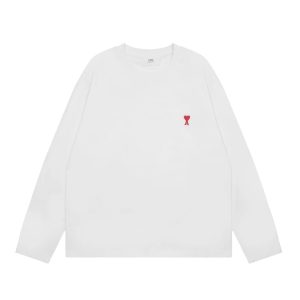 Ami Paris White Long Sleeve Heart Logo T-Shirt