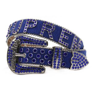 Supreme Blue Rhinestone Studded Leather Belt