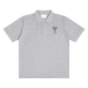 Ami Paris Grey Heart Logo Polo T-Shirt
