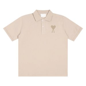 Ami Paris Beige Heart Logo Polo T-Shirt