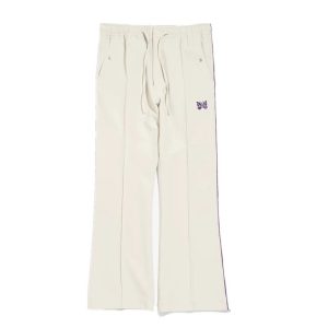 Cream Butterfly Embroidered Wide Leg Drawstring Pants
