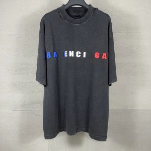 Balenciaga Vintage Logo Printed Black Cotton T-Shirt