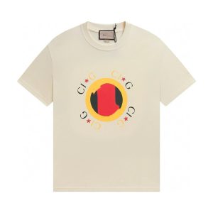 Gucci Men Graphic Logo Print Beige T-Shirt
