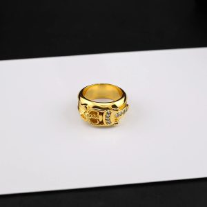 Chrome Hearts Gold Cross Zircon Ring Luxury Jewelry