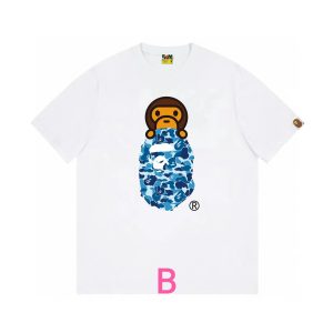 A Bathing Ape Blue Camo Ape Head White T-Shirt