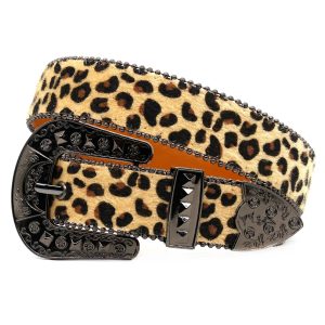 Leopard Print Western Style Cowhide Belt