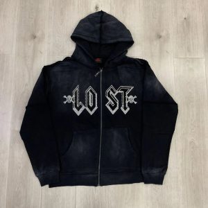 Lost Shadows Skull Logo Black Zip Hoodie