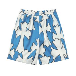 Chrome Hearts Blue White Cross Print Elastic Waist Shorts