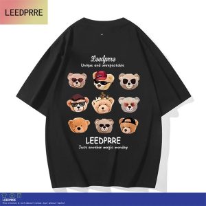 LEEDPRRE Bear Graphic Oversized Black T-Shirt Streetwear