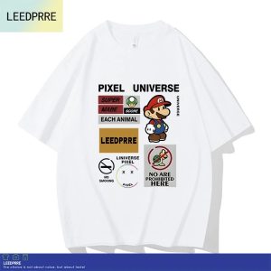 LEEDPRRE Pixel Universe Graphic White T-Shirt