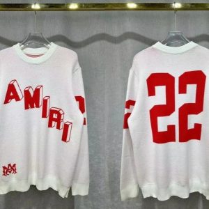 Amiri White Red Logo 22 Knit Sweater