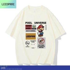 LEEDPRRE Pixel Universe Cartoon Graphic T-Shirt