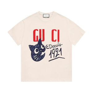 Gucci Cat Print 1921 White Cotton T-Shirt