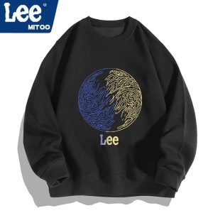 Lee MITOO Black Fingerprint Graphic Crewneck Sweatshirt
