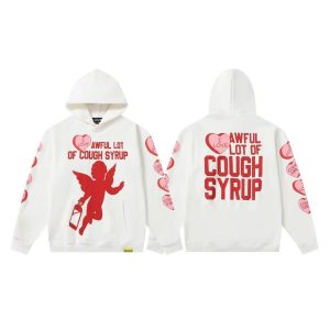 ALOCS White Cupid Heart Graphic Pullover Hoodie