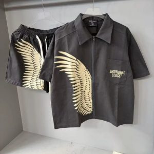 Emotional Closet Wing Print Zip Shirt Shorts Set