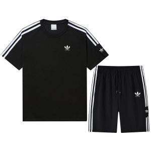 Adidas Black 3-Stripes Summer Sports T-Shirt Set