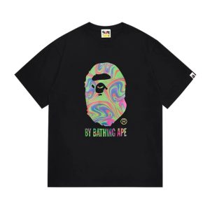 A Bathing Ape Color Camo Ape Head Black T-Shirt