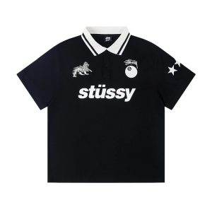 Stussy Black Logo Polo T-Shirt Short Sleeve Top
