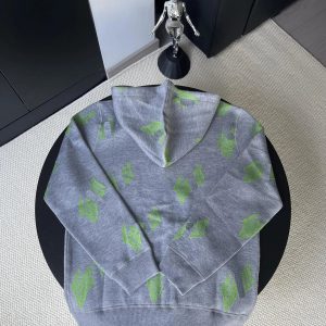 Gucci Gray Green Logo Jacquard Knit Hoodie Sweater
