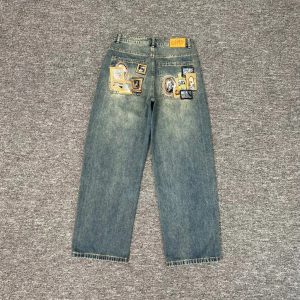 Derschutze Vintage Graphic Patch Baggy Jeans