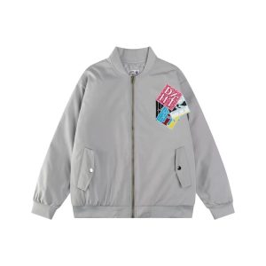 Mr.gnight Gray Bomber Jacket with Color Patch