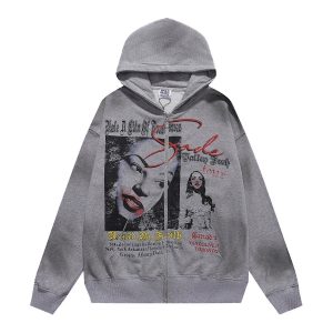 Valley Grey Graphic Zip Up Hoodie Sweater