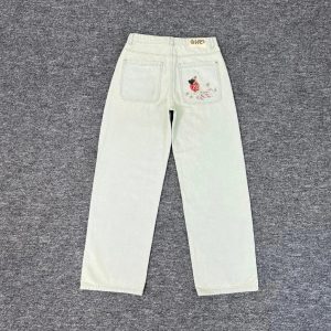 Derschutze Embroidered Light Wash Denim Pants