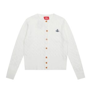 Vivienne Westwood White Cable Knit Orb Cardigan Sweater