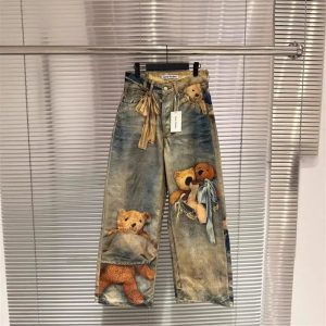 Acne Studios Teddy Print Wide Leg Jeans Pants