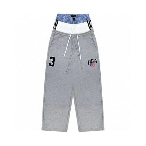 Gray USA Patch Drawstring Wide Leg Sweatpants