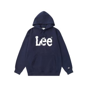 Lee Navy Logo Pullover Hoodie with Kangaroo Pocket