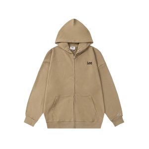 Lee Beige Zip Up Hoodie Casual Sweatshirt