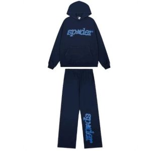Sp5der Navy Hoodie Sweatpants Set for Men