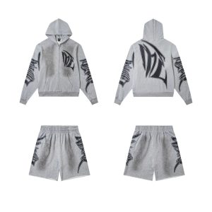 Mixed Emotion Grey Zip Hoodie Shorts Set