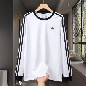Adidas White Long Sleeve Three Stripe T-Shirt