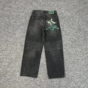 Derschutze Black Graphic Embroidered Denim Jeans Pants