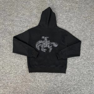 Derschutze Black Cowboy Embroidered Pullover Hoodie