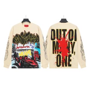 God Speed Graffiti Car Print Beige Crewneck Sweater