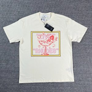 Rhude Live Graphic Print Beige Cotton T-Shirt