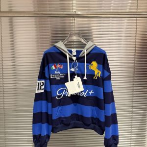 Protocol Index Blue Striped Embroidered Horse Hoodie