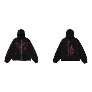 THUG CLUB Black Graphic Zip Up Hooded Jacket