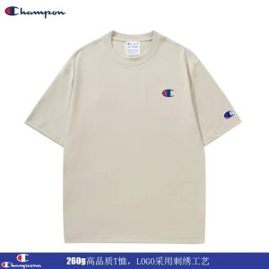 Champion Beige Embroidered Logo Heavyweight Cotton T-Shirt