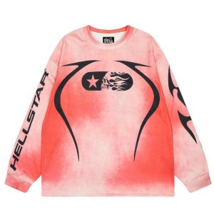 Hellstar Pink Tie Dye Skull Graphic Long Sleeve T-Shirt