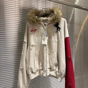 Protocol Index Distressed Fur Hood Zip Hoodie