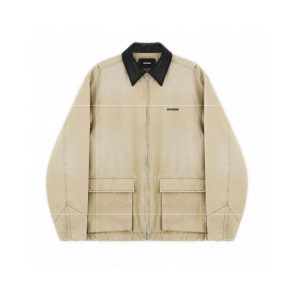 WE11DONE Beige Workwear Jacket Black Collar Men's