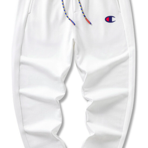 Champion Men's White Logo Fleece Jogger Sweatpants