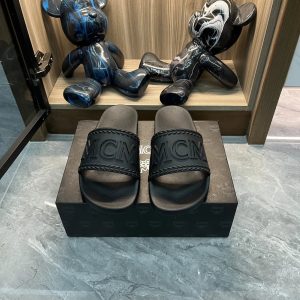 MCM Black Leather Slide Sandals for Men Summer