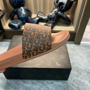 MCM Monogram Brown Leather Slide Sandals