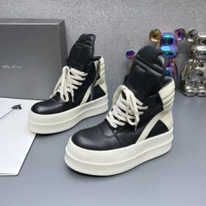 Rick Owens Black White Platform High Top Sneakers